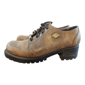 Harley Davidson leather heeled ankle boots womens sz 7 motor cycle shoes lace up